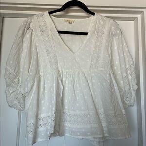 In Bloom Cream Eyelet V-Neck Peasant Blouse